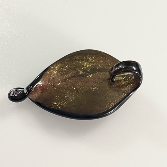 Hand-blown Lampwork Black Brown Gold Glitter Glass Swirl Teardrop Pendant - Picture 7 of 16